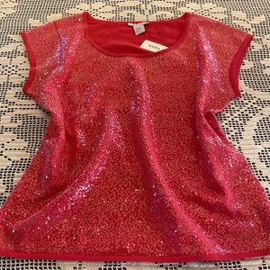 Joan Vass Sequin Tee Watermelon Sz XL